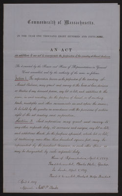 An Act Concerning Mt Auburn Cemetery, 1859 (page 1)
